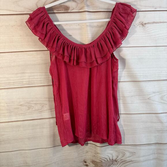 Charlotte Russe Pink Ruffled Neckline Blouse Size Medium - Picture 3 of 6
